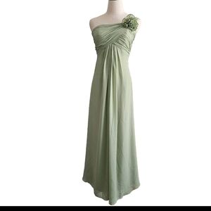 Light Green Chiffon Bridesmaids Prom Cocktail Gala One Shoulder Maxi Dress